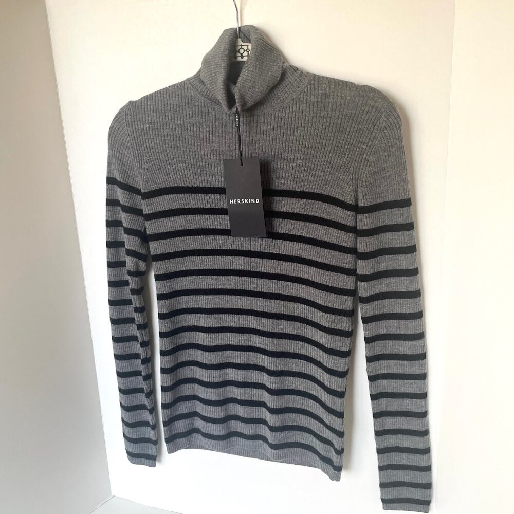 Birgitte Herskind Bob Gray Striped Merino Wool Turtleneck Sweater Sz Small - Picture 4 of 7